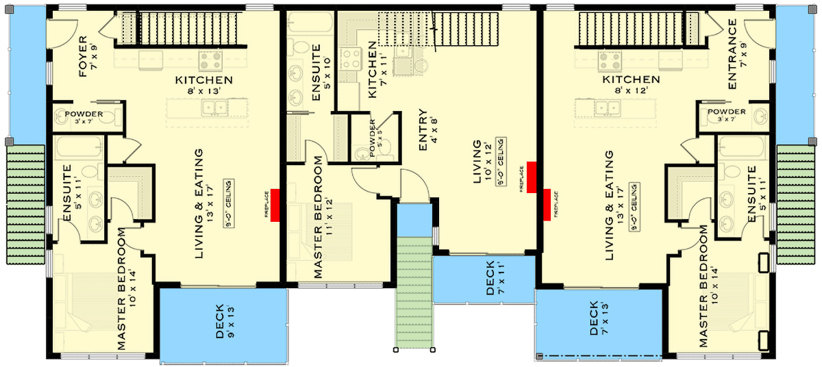 Plan 147045RML: Modern Multi-Family House Plan with Drive-Under Garage - Floor Plan - Main Level - Modern