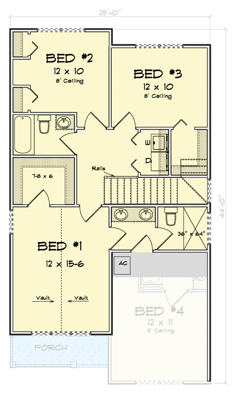 Plan 52450WM: Traditional House Plan with Upstairs Master Suite and Split Bedrooms - Floor Plan - 2nd Floor - Cottage, Traditional