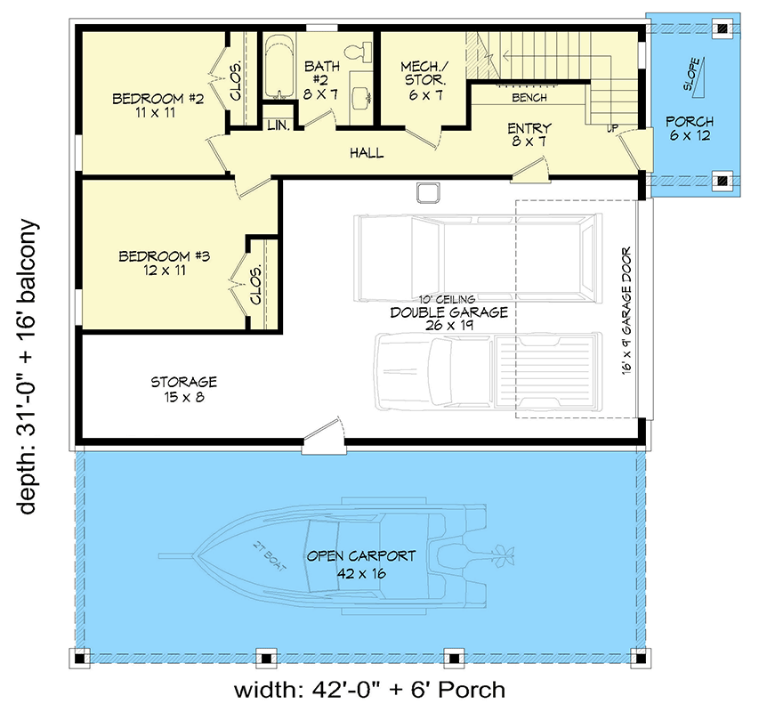 Plan 680584VR: Contemporary Mountain Home with 3 Bedrooms and Loft - Floor Plan - Main Level - Contemporary, Modern, Mountain