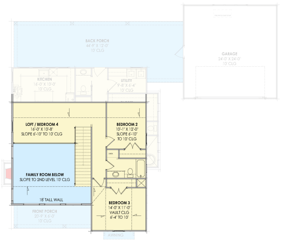 Plan 818166JSS: Modern Farmhouse Plan with Vaulted Family Room and Spacious Porches and Loft - Floor Plan - 2nd Floor - Farmhouse, Modern Farmhouse