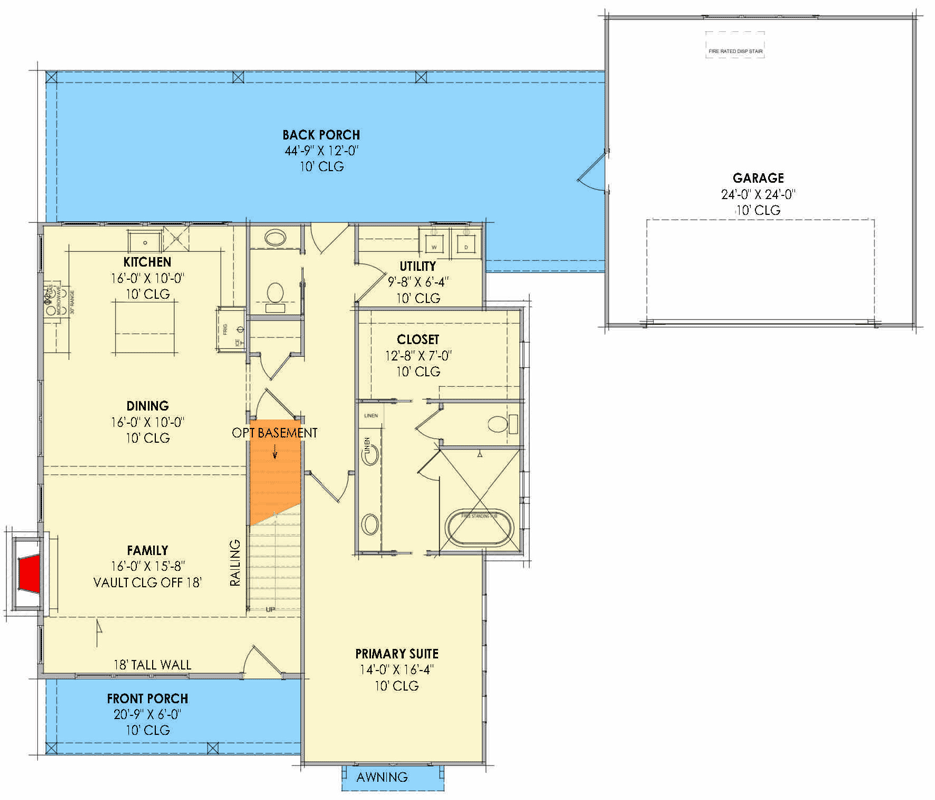 Plan 818166JSS: Modern Farmhouse Plan with Vaulted Family Room and Spacious Porches and Loft - Floor Plan - Main Level - Farmhouse, Modern Farmhouse