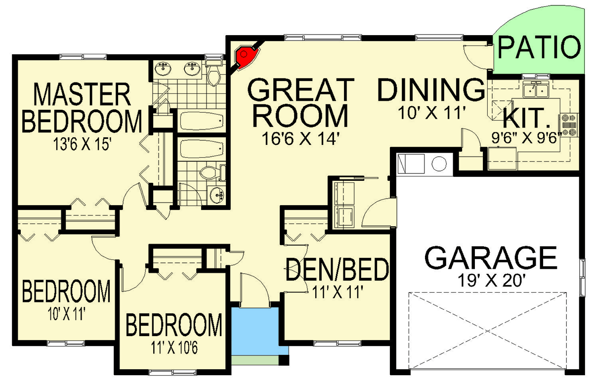 Plan 267088SPK: Ranch-Style House Plan with Flex Room Option - Floor Plan - Main Level - Ranch, Traditional