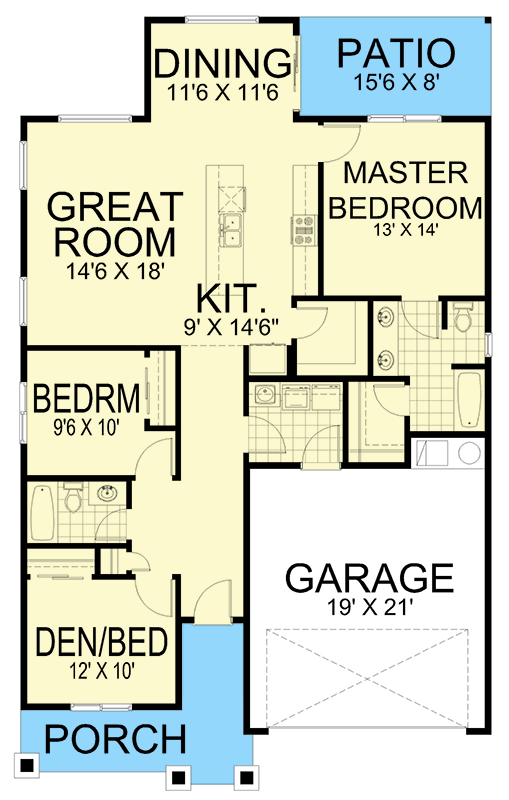 Plan 267089SPK: Modern Contemporary House Plan with Flexible Den Space - Floor Plan - Main Level - Contemporary, Modern
