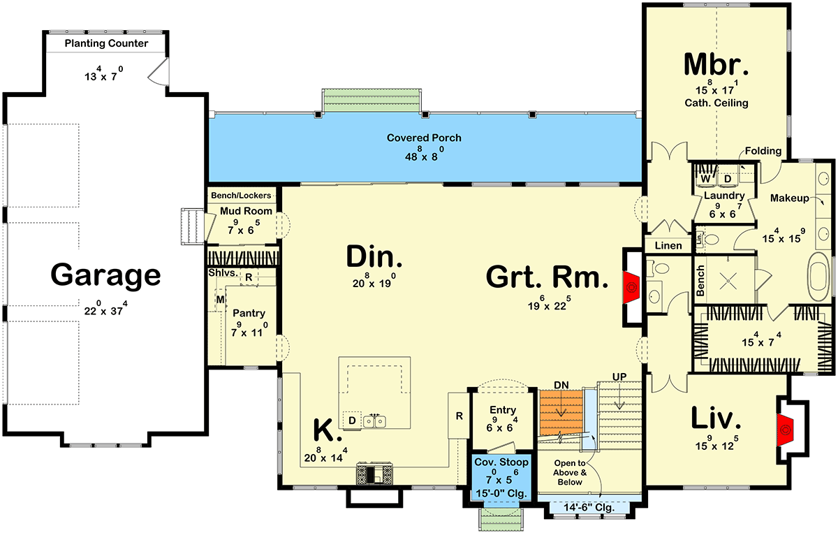 Plan 623534DJ: Two-Story Modern Cottage House Plan with Upstairs Loft - Floor Plan - Main Level - Cottage, Transitional, Tudor