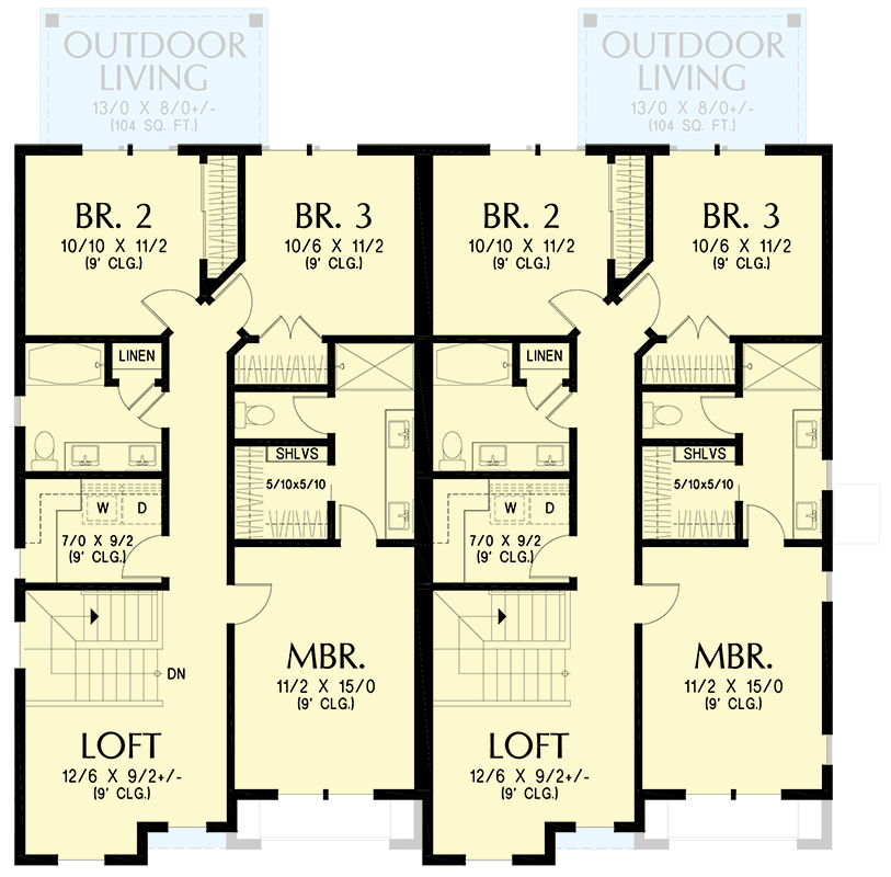 Plan 69907AM: Modern Farmhouse Multi-Family House Plan with Loft and Flex Room - Floor Plan - 2nd Floor - Country, Farmhouse, Modern Farmhouse