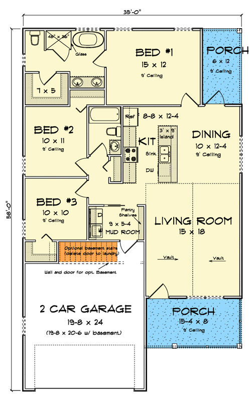 Plan 52455WM: Single-Story Cottage House Plan with Split Bedroom Design - Floor Plan - Main Level - Cottage, Country