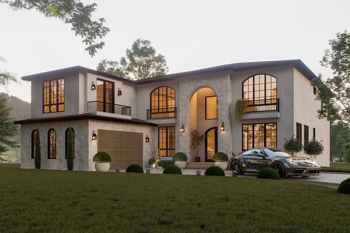 Plan 666304RAF: Contemporary Tuscan Two-Story House Plan with Dual ...