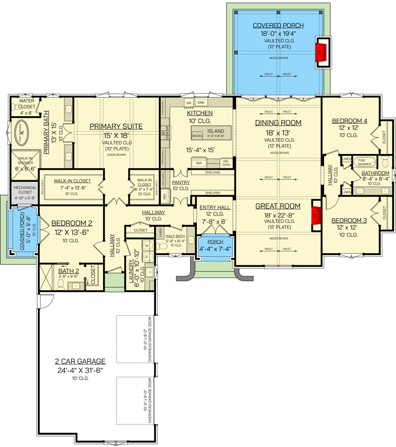 Plan 820004WSF: 4-Bed French Country House Plan with Outdoor Fireplace and Private Guest Suite - Floor Plan - Main Level - Contemporary, European, French Country, Southern, Transitional