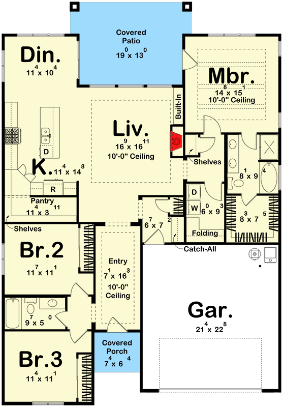Plan 623535DJ: 3-Bed Modern Ranch Farmhouse with Optional Lower Level - Floor Plan - Main Level - Slab/Crawl Option ($ Paid Option) - Country, Farmhouse, Ranch