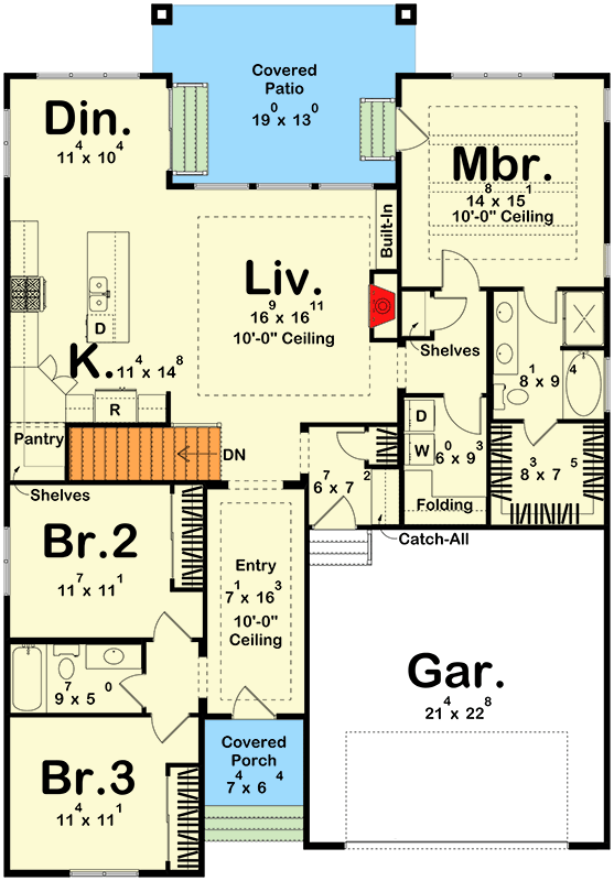 Plan 623535DJ: 3-Bed Modern Ranch Farmhouse with Optional Lower Level - Floor Plan - Main Level - Country, Farmhouse, Ranch