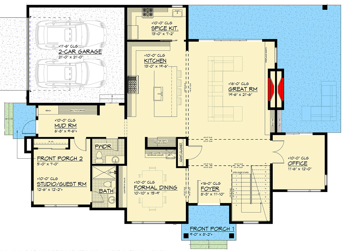 Plan 666306RAF: Modern Northwest House Plan with Split Bedrooms and Flex Room - Floor Plan - Main Level - Contemporary, Modern, Northwest