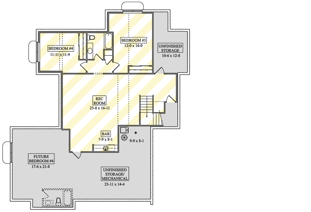 Plan 95288RW: Hill Country Ranch House Plan with Angled Garage and Flex Room - Floor Plan - Optionally Finished Lower Level - Hill Country, New American, Ranch, Transitional