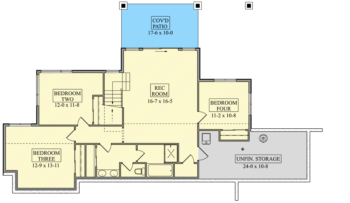 Plan 95292RW: Rustic Mountain Ranch House Plan with Split Bedrooms - Floor Plan - Lower Level - Mountain, Ranch, Rustic