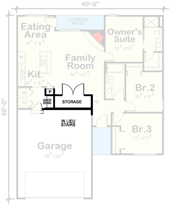 Plan 42468DB: Compact Prairie Ranch House Plan with Covered Rear Patio - Floor Plan - Main Level - Crawl/Slab Option - Ranch
