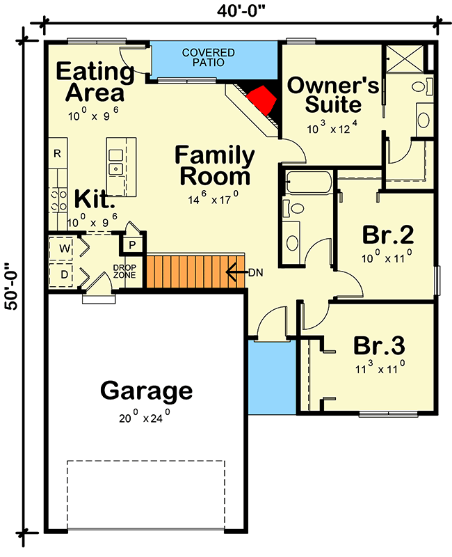 Plan 42468DB: Compact Prairie Ranch House Plan with Covered Rear Patio - Floor Plan - Main Level - Ranch