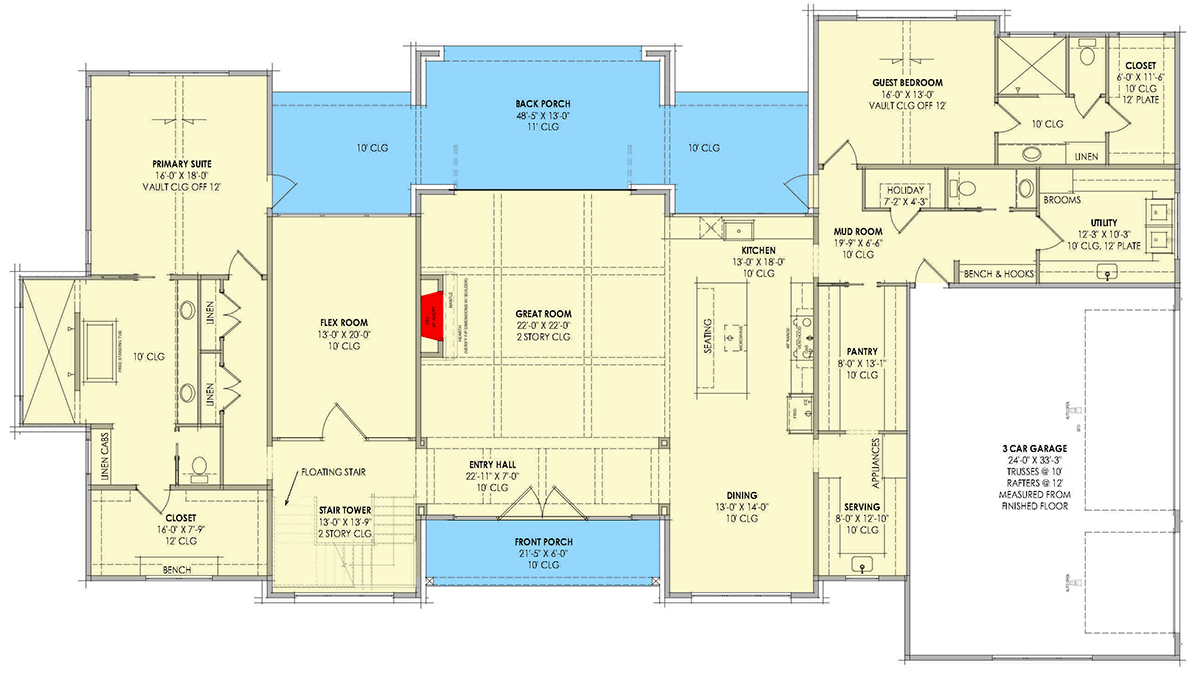 Plan 818172JSS: Contemporary Scandinavian House Plan with Bonus Room and Guest Suite - Floor Plan - Main Level - Contemporary, Scandinavian