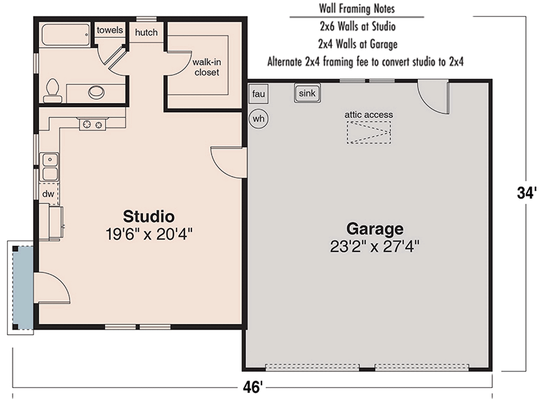 Plan 720136DA: Cozy Craftsman Studio with Spacious Garage - Floor Plan - Main Level - Craftsman