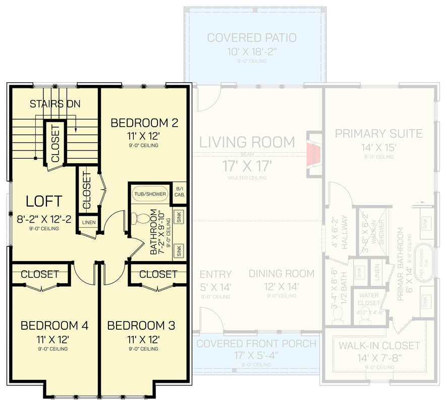Plan 820006WSF: 4-Bed Transitional Cottage Plan with Split Bedrooms and Loft - Floor Plan - 2nd Floor - Cottage, Modern Farmhouse, Rustic, Transitional