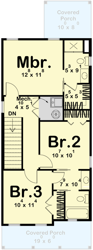 Plan 623541DJ: Narrow Traditional House Plan with Upstairs Master Suite - Floor Plan - 2nd Floor - Traditional