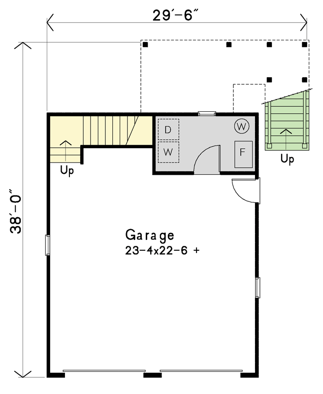 Plan 22005SL: Single-Bedroom Carriage House with Attached Garage - Floor Plan - Main Level - Carriage, Colonial, Modern Farmhouse, Traditional