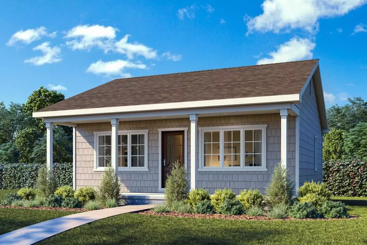 One-Bedroom Cabin House Plan with Front Porch