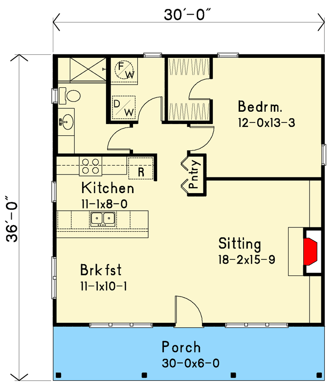 Plan 22021SL: One-Bedroom Cabin House Plan with Front Porch