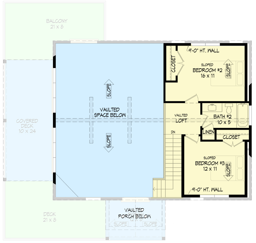 Plan 680586VR: Mountain Retreat with Wrap Around Porch and Vaulted Great Room - Floor Plan - 2nd Floor - Mountain, New American