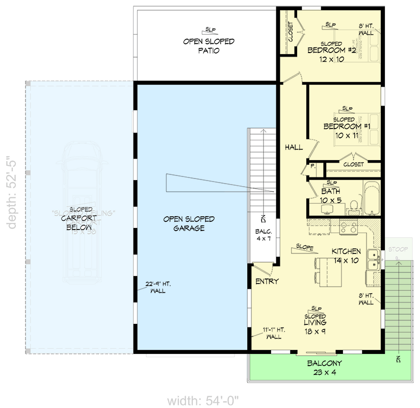 Plan 680588VR: Contemporary 2-Bedroom House with RV Garage and Balcony - Floor Plan - 2nd Floor - Contemporary
