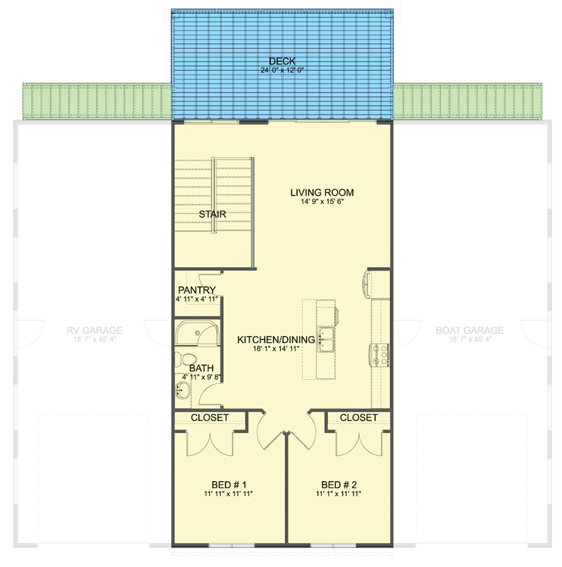 Plan 61653UT: 2-Bed Barndominium Plan with RV and Boat Garage - Floor Plan - 2nd Floor - Barndominium, Country