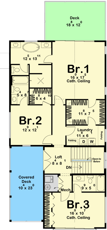 Plan 623542DJ: Coastal Contemporary House Plan with Upstairs Master & Dual Porches - Floor Plan - 2nd Floor - Beach, Coastal Contemporary
