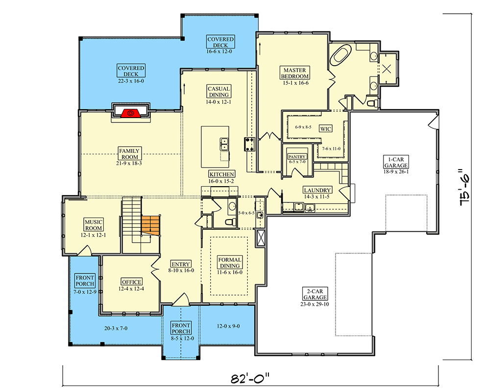 Plan 95296RW: Spacious New American House Plan with Main Level Master and Wrap-Around Porch - Floor Plan - Main Level - Modern Farmhouse, New American, Traditional, Transitional