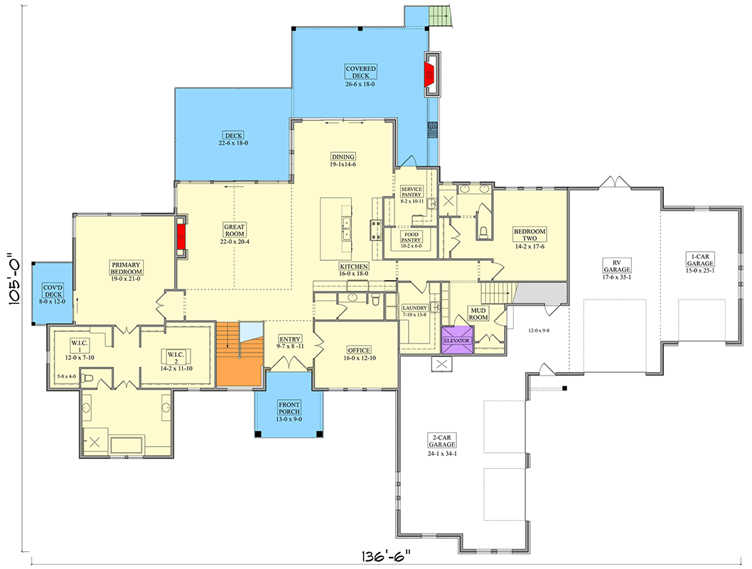 Plan 95297RW: Luxury Hill Country House Plan with Outdoor Kitchen and Elevator - Floor Plan - Main Level - Hill Country