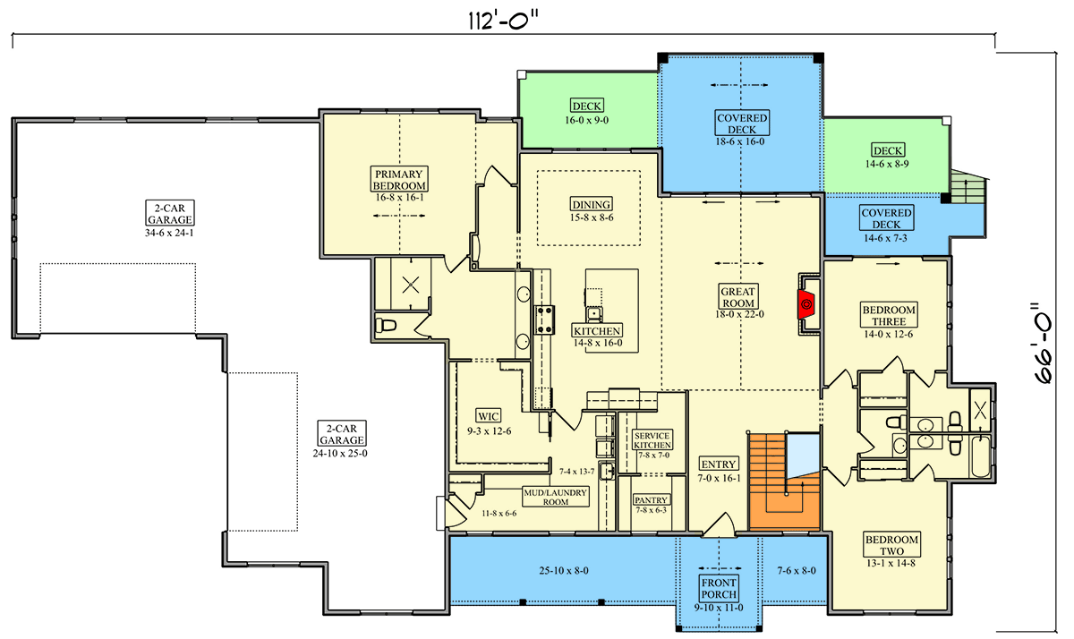 Plan 95298RW: Modern Farmhouse House Plan with 4-Car Garage and Butler Pantry - Floor Plan - Main Level - Modern Farmhouse, New American