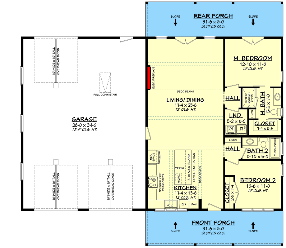 Plan 52012HZ: Modern 2-Bedroom Barndominium House Plan with Expansive 4-Car Garage - Floor Plan - Main Level - Barndominium, Cottage, Modern, Modern Farmhouse