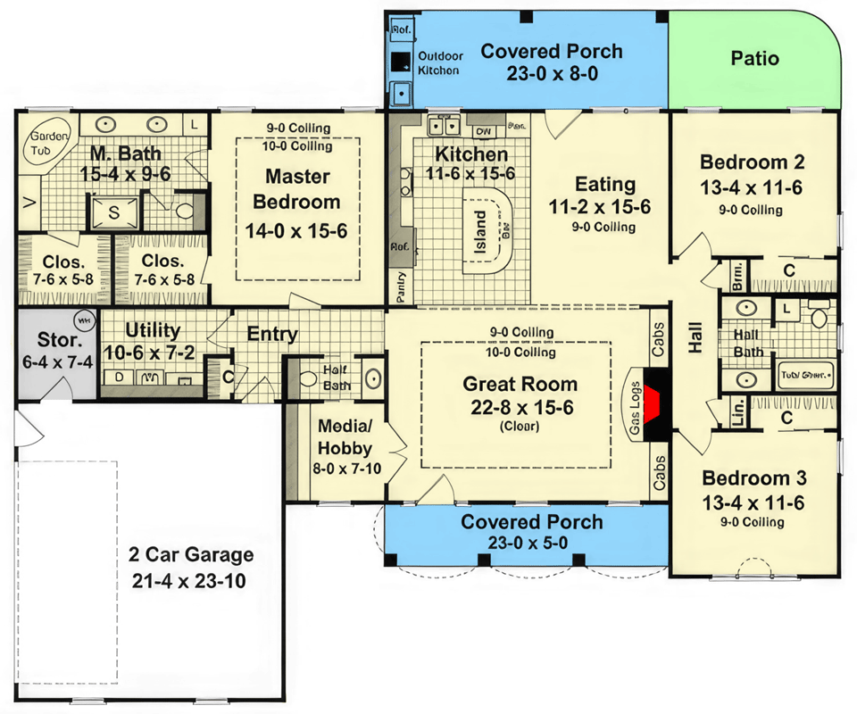 Plan 51260MM: Inviting Traditional House Plan with Split Bedrooms and Outdoor Kitchen - Floor Plan - Main Level - Country, Craftsman, Traditional