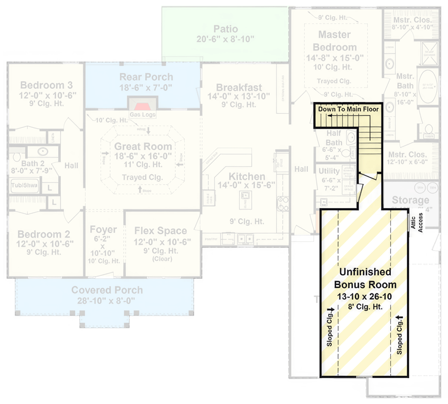 Plan 51262MM: Southern House Plan with Bonus Room and Split Bedroom Design - Floor Plan - Optional Unfinished Upper Level Bonus Room - Acadian, Craftsman, Louisiana-Style, Southern Traditional