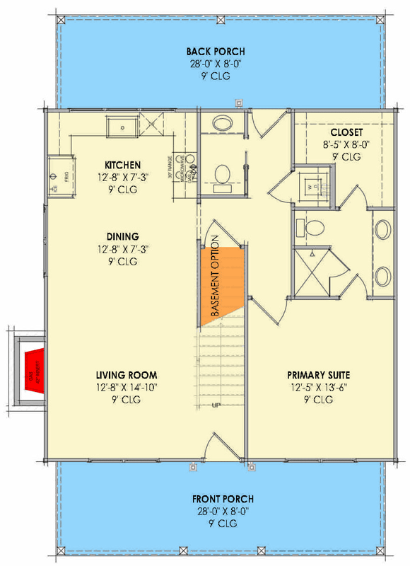 Plan 818178JSS: Cottage-Style 3-Bed House Plan with Wide Porches - Floor Plan - Main Level - Cottage
