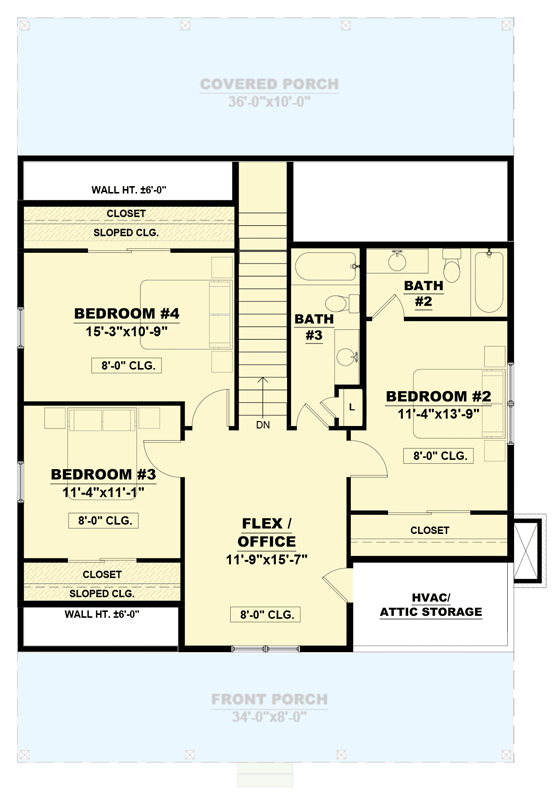 Plan 810047RBT: Four-Bedroom Farmhouse Plan with Main-Level Primary and Flex Room - Floor Plan - 2nd Floor - Farmhouse, Modern Farmhouse