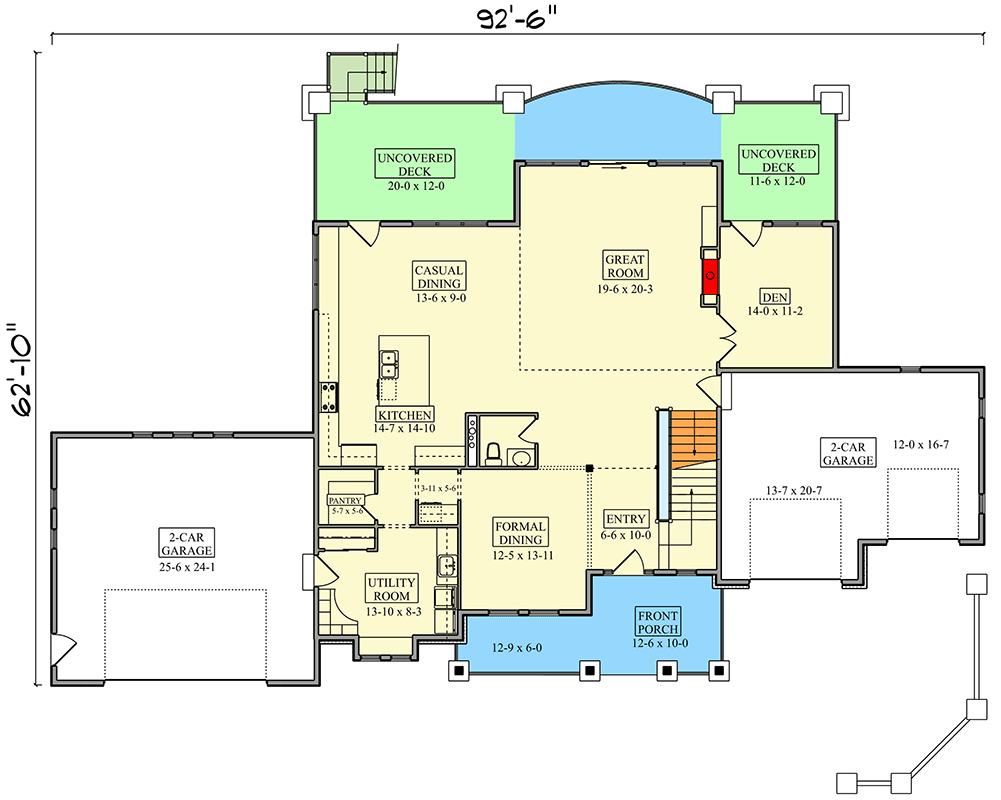 Plan 95311RW: Inviting 4-Bedroom Mountain House Plan with Two-Story Great Room - Floor Plan - Main Level - Mountain, Traditional