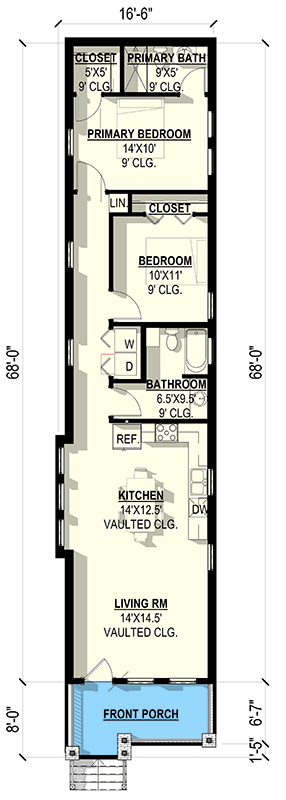 Plan 405029FDC: Charming 2-Bed Cottage House Plan with Vaulted Living and Front Porch - Floor Plan - Main Level - Cottage, Country