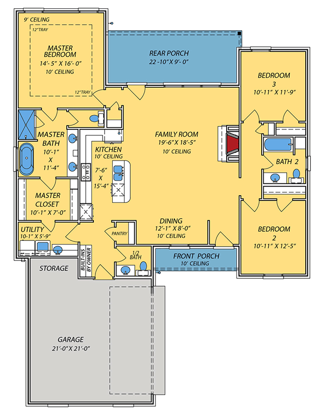 Plan 83967JW: Traditional House Plan with 3 Beds, 2.5 Baths, Split Layout, Open Living - Floor Plan - Main Level - Southern, Traditional