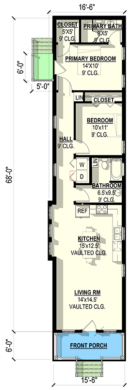 Plan 405030FDC: Cozy 2 Bed, 2 Bath Cottage House Plan with Vaulted Ceilings - Floor Plan - Main Level - Cottage, Country, Traditional