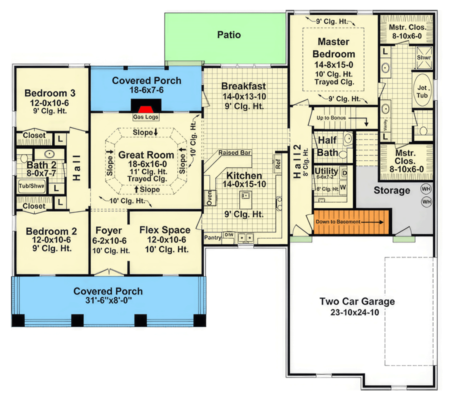 Plan 51266MM: Three-Bed Craftsman Plan with Split Layout & Bonus Room - Floor Plan - Main Level - Contemporary, Craftsman, New American