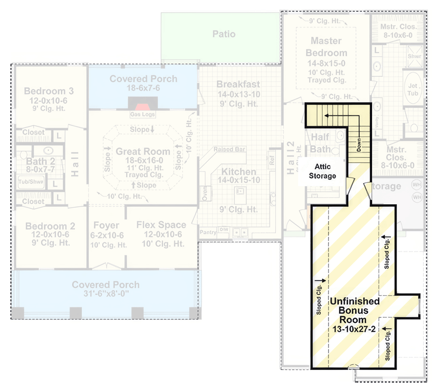 Plan 51266MM: Three-Bed Craftsman Plan with Split Layout & Bonus Room - Floor Plan - Optionally Finished Bonus Room - Contemporary, Craftsman, New American