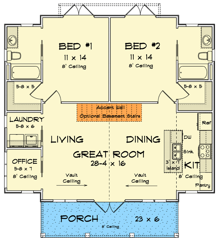 Plan 52462WM: Cottage House Plan with Dual Suites and Home Office - Floor Plan - Main Level - Cottage, Traditional