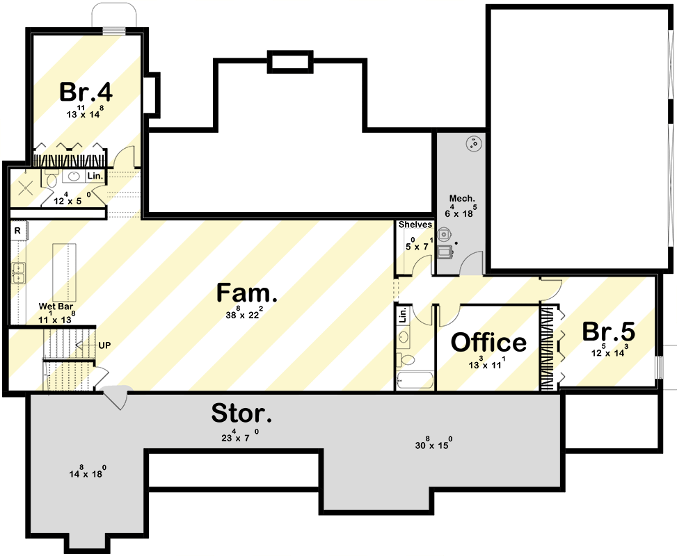 Transitional Ranch House Plan with Gourmet Kitchen and Covered Porches - 623548DJ floor plan - Optional Lower Level Layout ($ Paid Option)