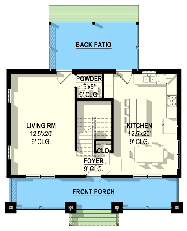 Plan 405034FDC: Modern Farmhouse Plan with Covered Porch & Upstairs Laundry - Floor Plan - Main Level - Craftsman, Farmhouse