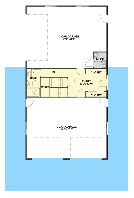 Plan 61656UT: Modern Farmhouse Plan with 3 Beds, 4-Car RV Garage and Expansive Deck - Floor Plan - Main Level - Barndominium, Farmhouse, Modern Farmhouse
