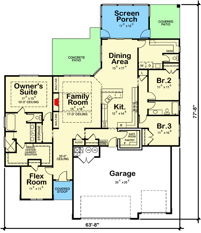 Plan 42469DB: Craftsman Ranch House Plan with 3-Car Garage and Flex Room - Floor Plan - Main Level - Craftsman, Ranch