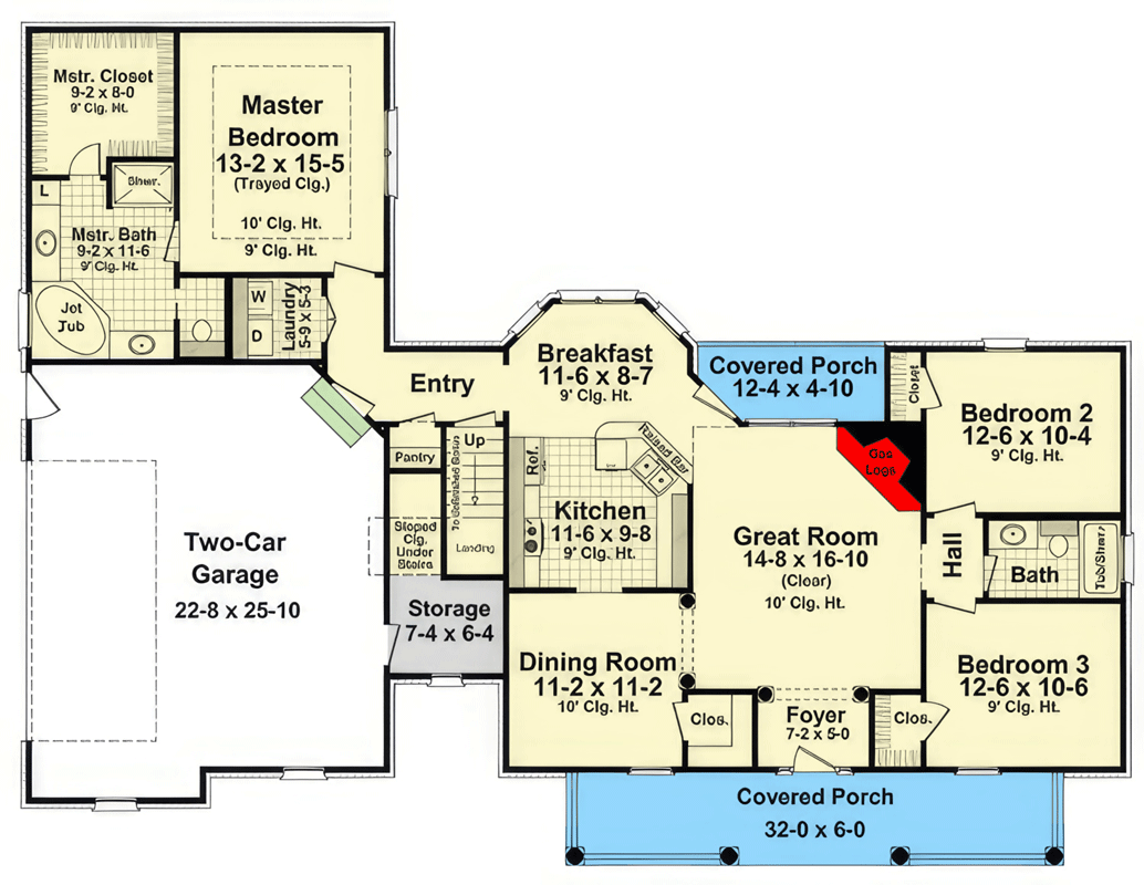 Plan 51268MM: Modern Farmhouse House Plan with Split Bedrooms and Optional Bonus Room - Floor Plan - Main Level - Country, Farmhouse, Modern Farmhouse